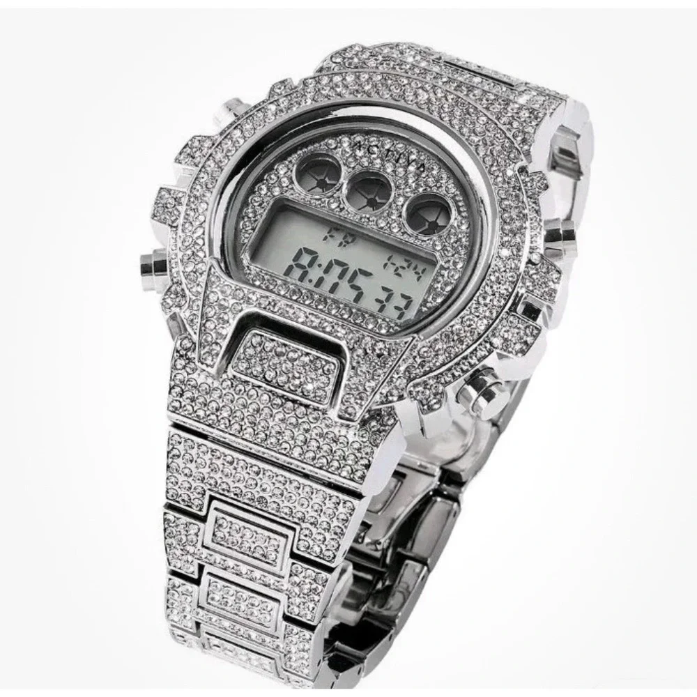 Activa Soluna X‎ Invicta Digital Men's Watch 51mm Silver Bling Rhinestone